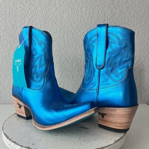 Lane boots Shoes - Lane SMOKESHOW Womens Cowboy Bootie 9 Blue Western Cowgirl Short Ankle Boots